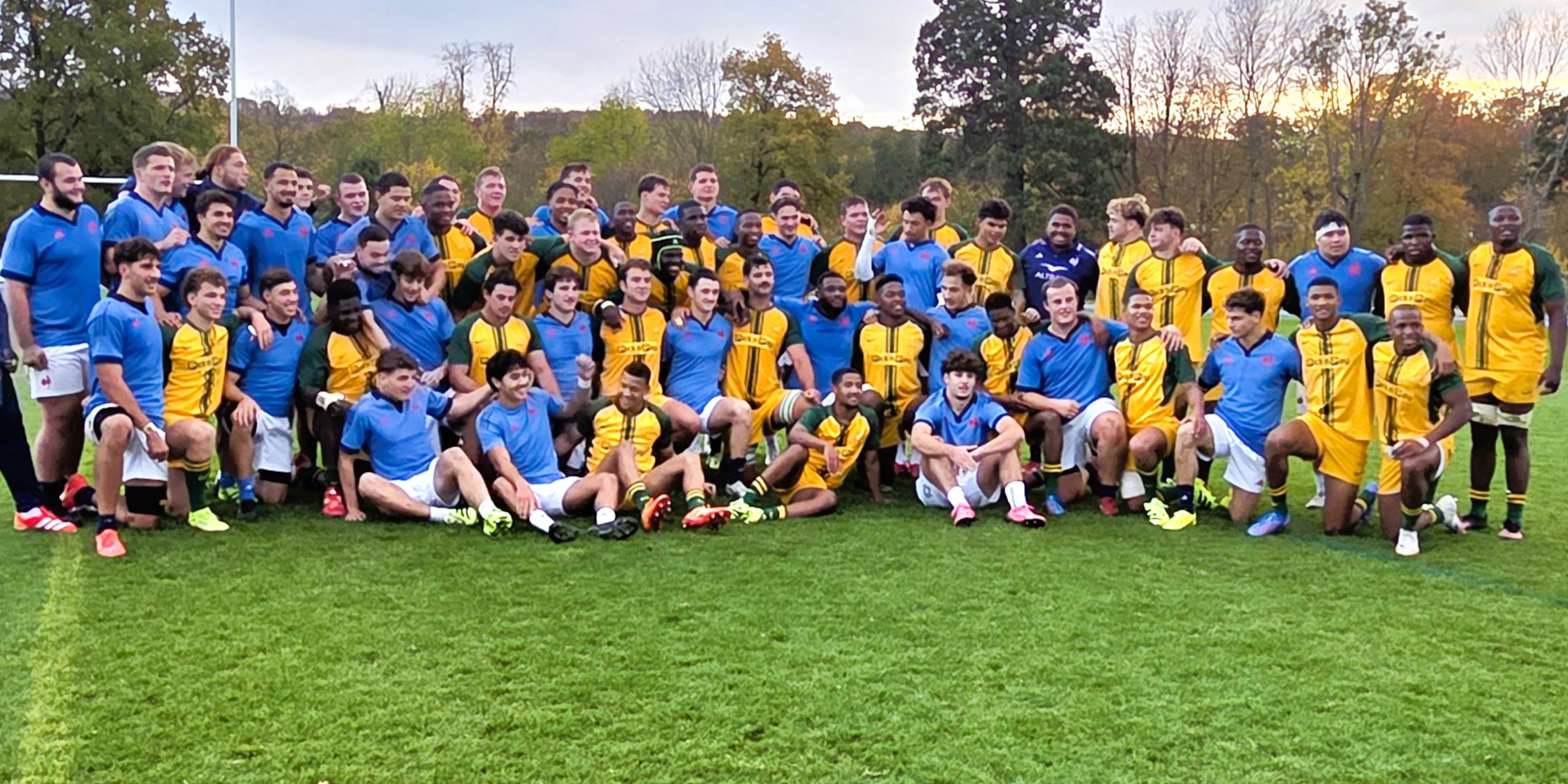 The SA and French U19 squads after their opposed training session on Monday.