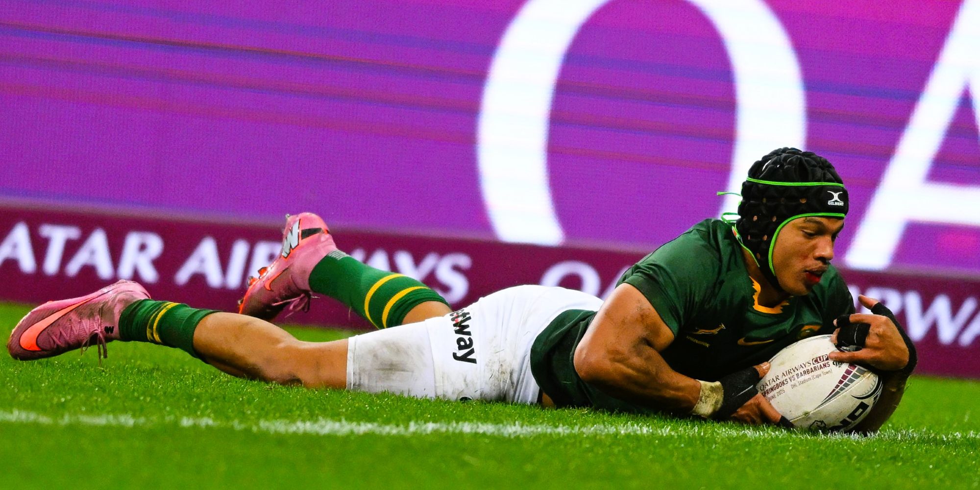 Kurt-Lee Arendse slides over.